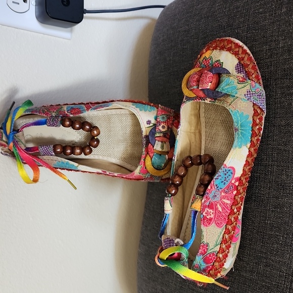 BOHO espadrille type shoe with ankle tie - Picture 1 of 8